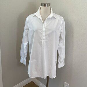 Lands End Womens 14 No Iron Supima Cotton White Long Sleeve Shirt Pullover